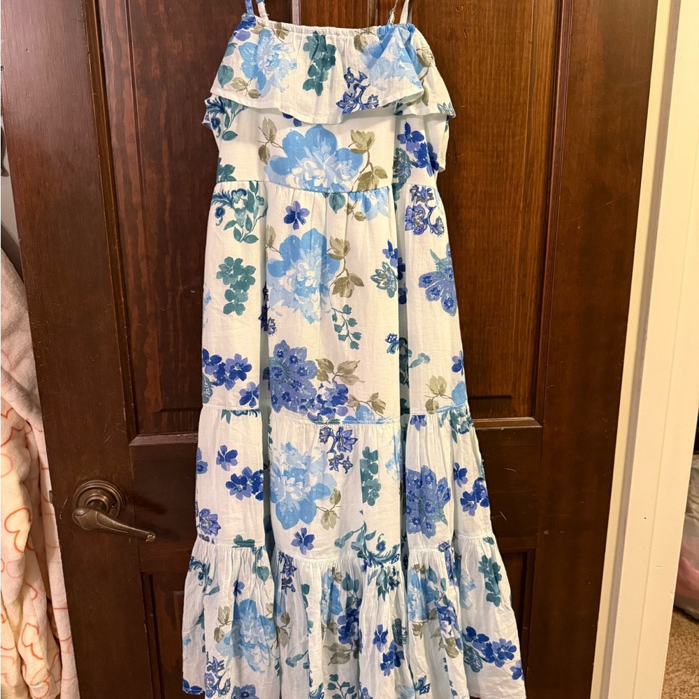 abercrombie kids White Maxi Dress with Blue Floral Print